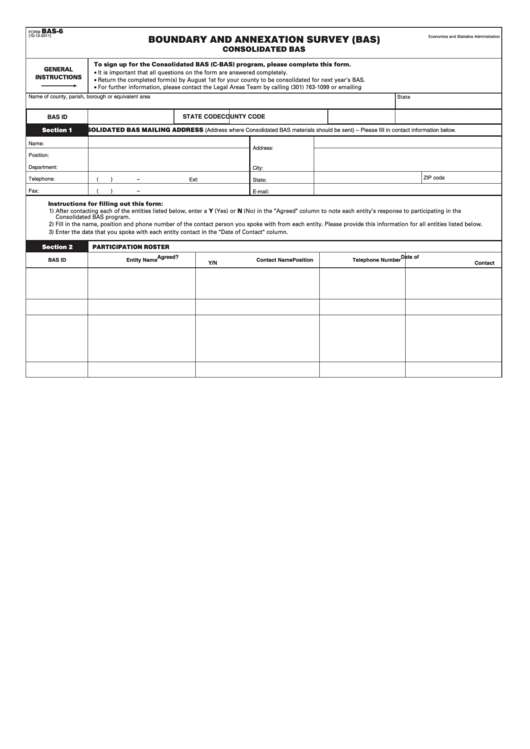 Fillable Form Bas-6 - Boundary And Annexation Survey (Bas) - Consolidated Bas - U.s. Census Bureau Printable pdf