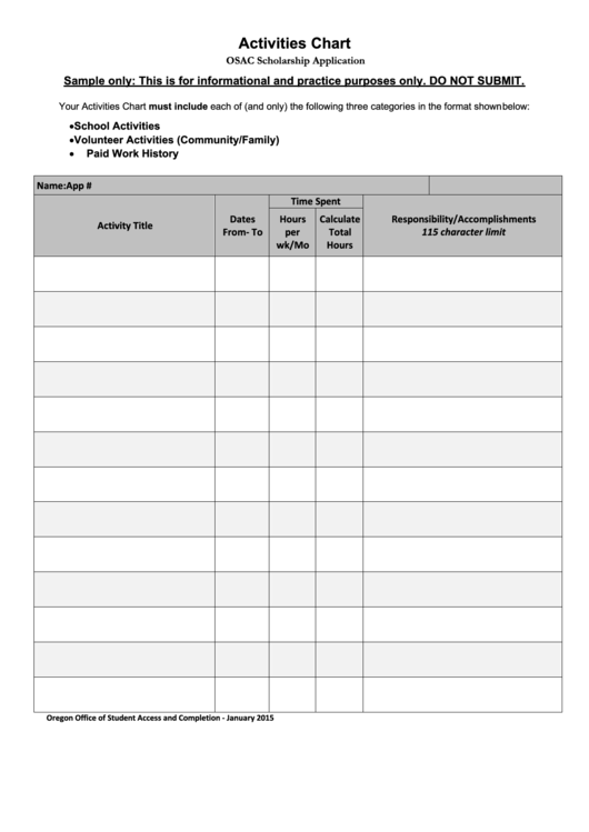 Activities Chart Printable pdf