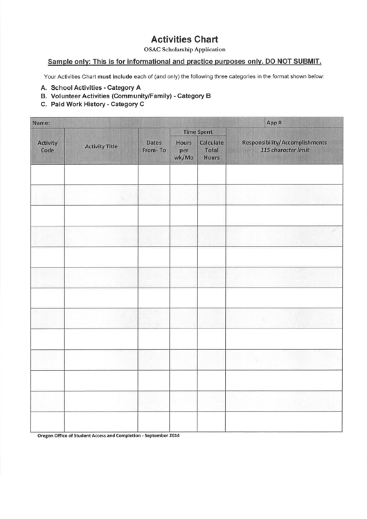 Activities Chart Printable pdf