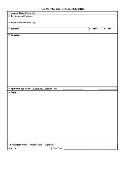 Fillable Ics Form 213 - General Message Printable pdf