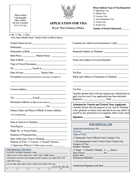 Application For Visa Royal Thai Embassy Dhaka Printable Pdf Download