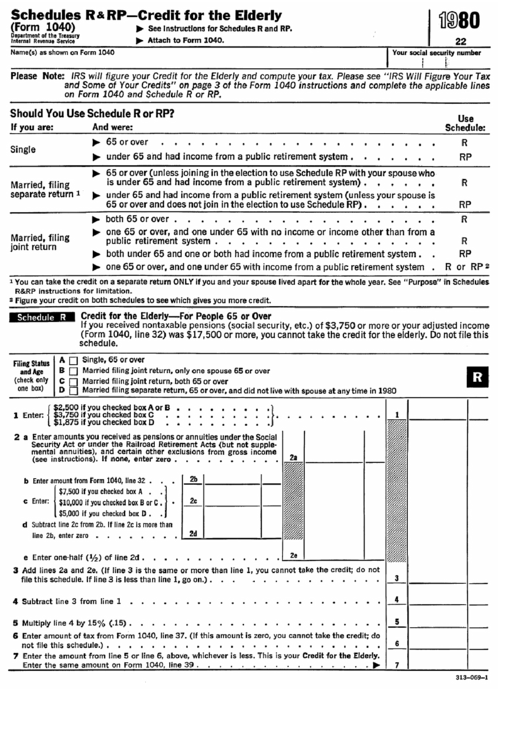 Schedules R & Rp (Form 1040) - Credit For The Elderly - 1980 printable ...