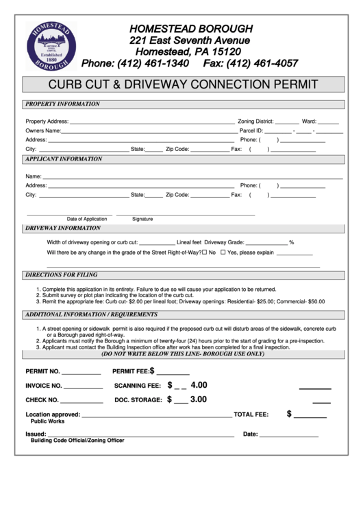 Curb Cut & Driveway Connection Permit Printable pdf
