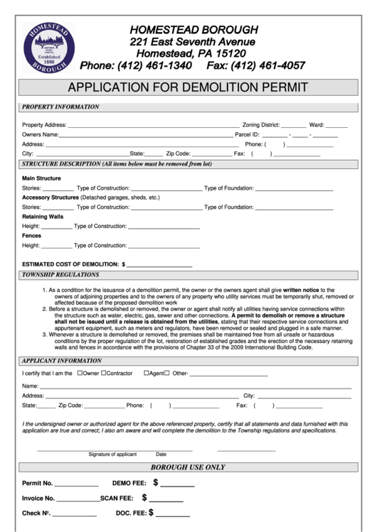 Application For Demolition Permit Printable pdf