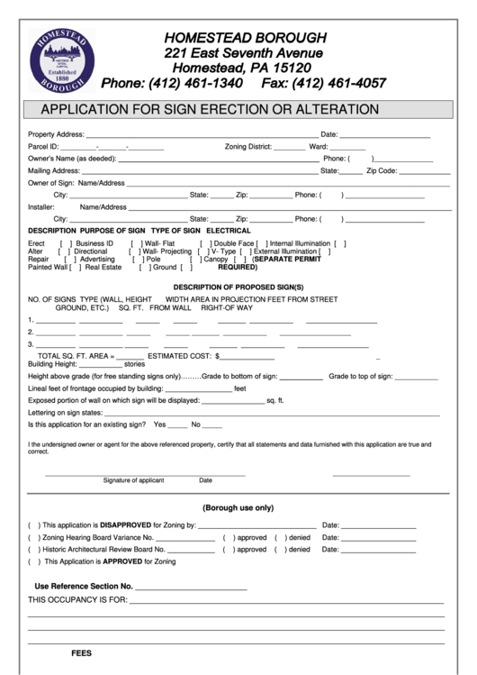 Application For Sign Erection Or Alteration Printable pdf