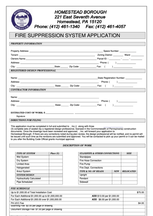 Fire Suppression System Application Printable pdf