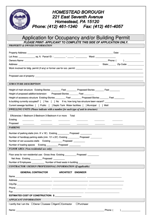 Application For Occupancy And/or Building Permit