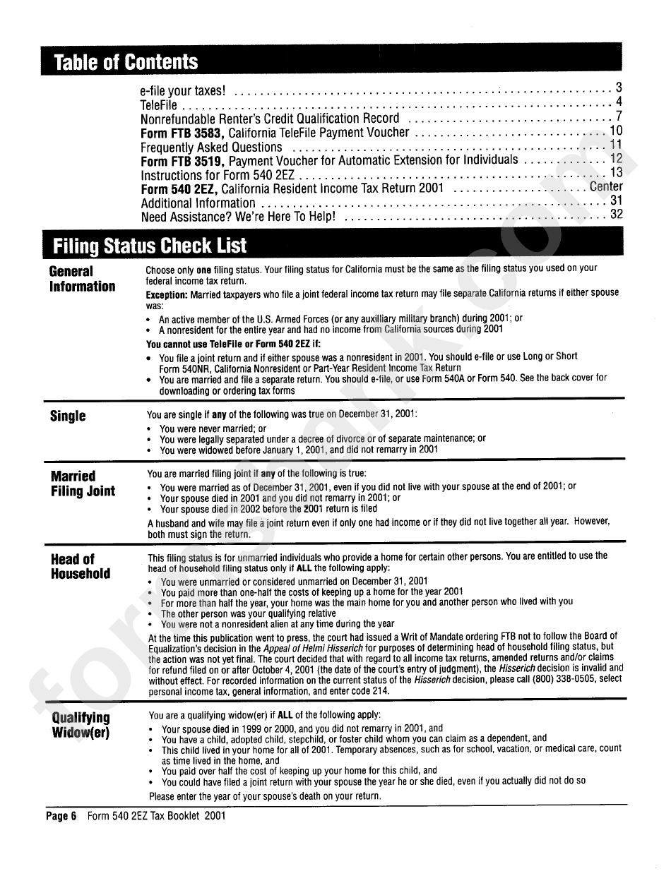 Form 3583 - California Telefile Payment Voucher, Form 540 2ez Tax Booklet - 2001