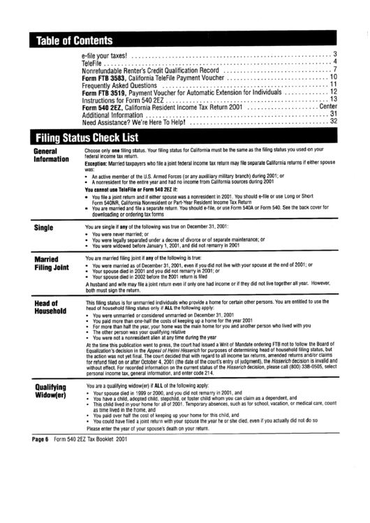 Form 3583 - California Telefile Payment Voucher, Form 540 2ez Tax Booklet - 2001 Printable pdf