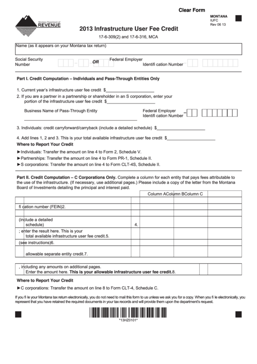 Fillable Form Iufc - Infrastructure User Fee Credit - 2013 Printable pdf