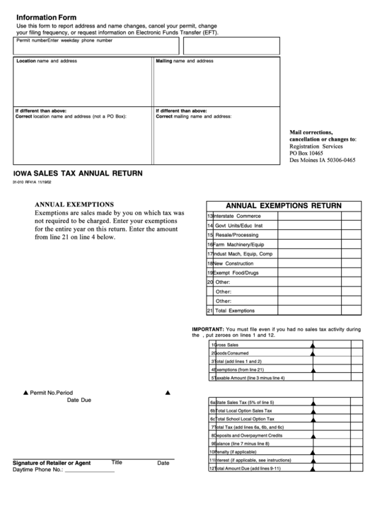 Iowa Sales Tax Annual Return Printable Pdf Download