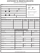 Anthony's Restaurants -application For Employment