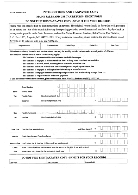 Form St-7sc - Maine Sales And Use Tax Return Printable pdf