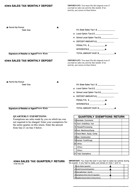 Form 31-089 Rf04 - Iowa Sales Tax Quarterly Return/iowa Sales Tax Quarterly Return Printable pdf