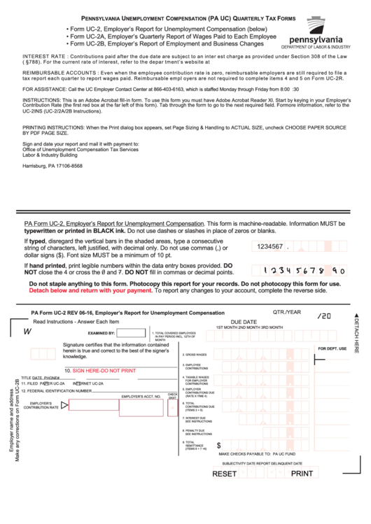 Fillable Form Uc 2 Employer S Report For Unemployment Compensation Printable Pdf Download