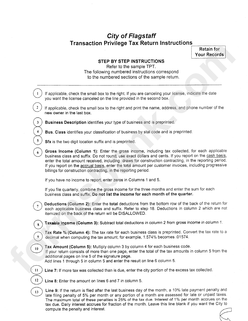 Transaction Privilege (Sales) Tax Return - City Of Flagstaff