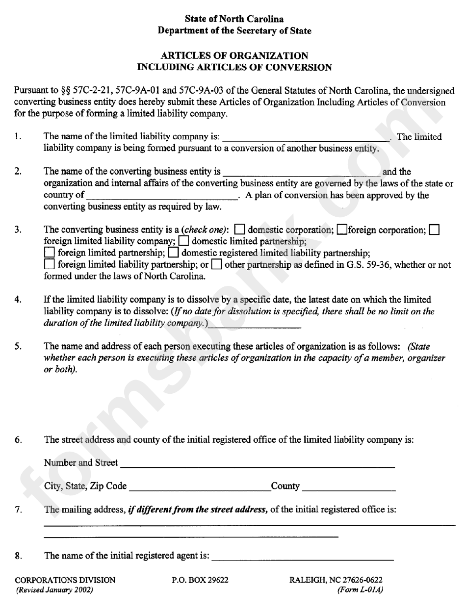 Form L-01a - Articles Of Organization Including Articles Of Conversion
