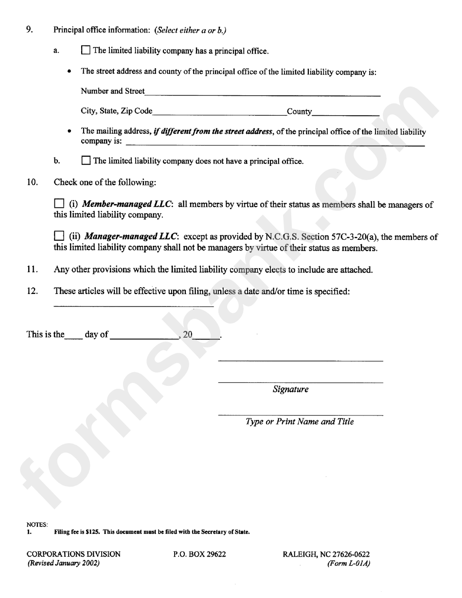 Form L-01a - Articles Of Organization Including Articles Of Conversion