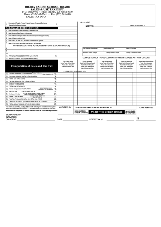 Sales / Use Tax Report - Iberia Parish Printable pdf