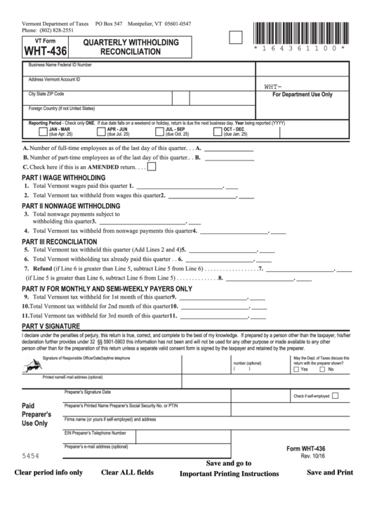 Fillable Form Wht-436 - Quarterly Withholding Reconciliation Printable pdf