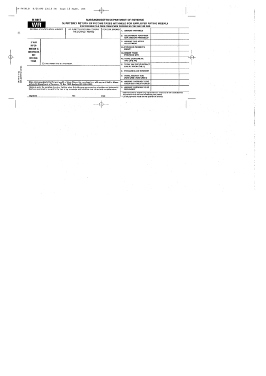 Form M-941d Wr - Quarterly Return Of Income Taxes Withheld For Employer Paying Weekly - 1999 Printable pdf