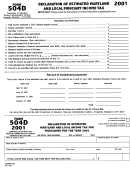 Form 504d - Declaration Of Estimated Maryland And Local Income Tax For Fuduciaries For The 2001
