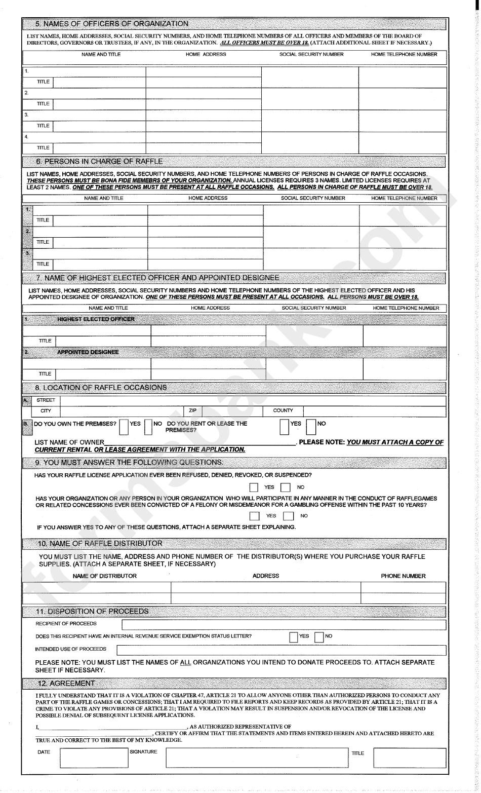 Form Raf-1 - Application For Annual, Limited, Exempt Or State Fair Raffle License