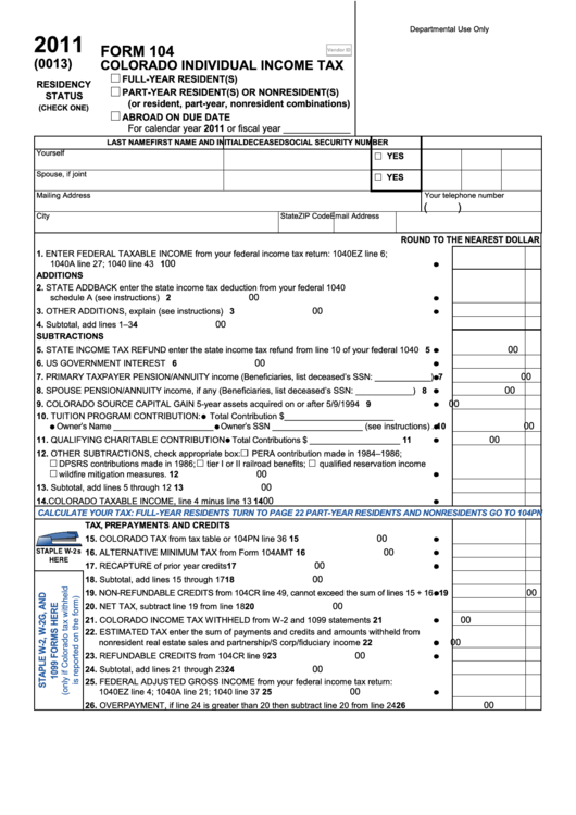 form-104-colorado-individual-income-tax-2011-printable-pdf-download