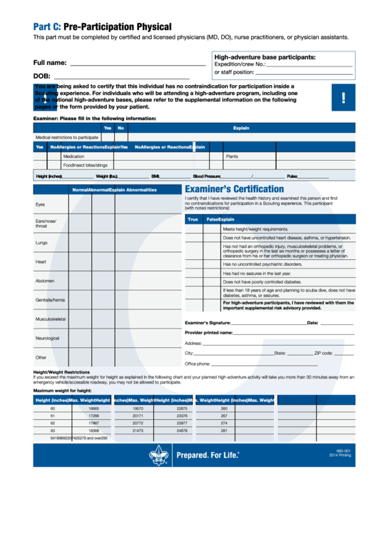 Fillable Bsa Medical Form Part C 2014 Printable Pdf Download