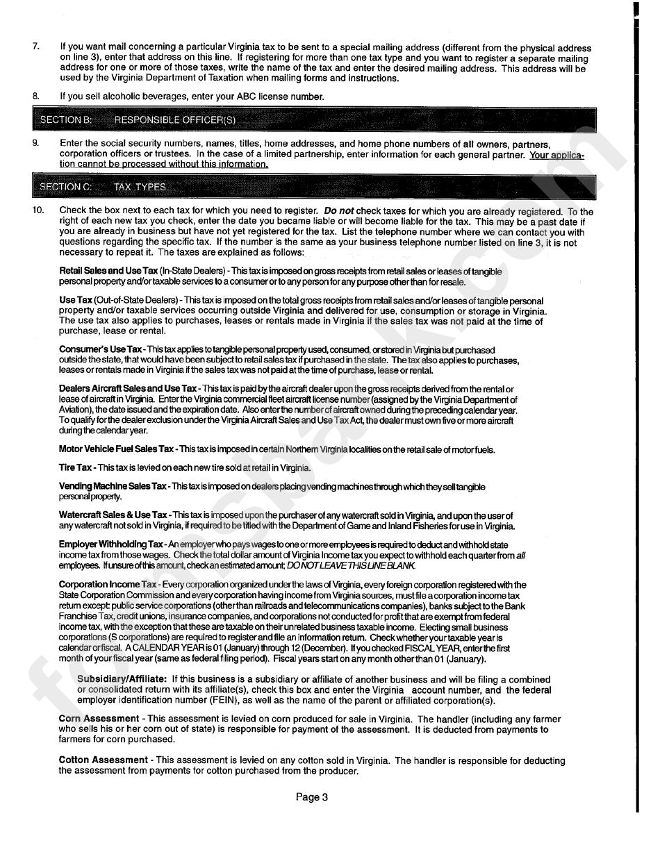 Bussines Registration Application Instructions For Completing Form R-1 - Virginia Department Of Taxation