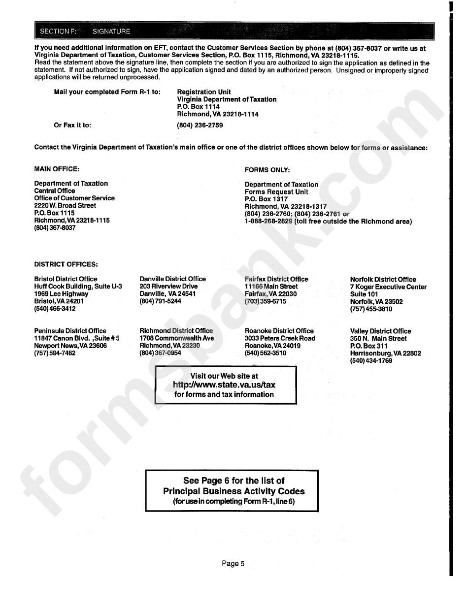 Bussines Registration Application Instructions For Completing Form R-1 - Virginia Department Of Taxation