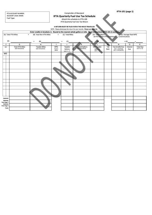 Form Ifta-101 - Ifta Quarterly Fuel Use Tax Schedule Printable pdf