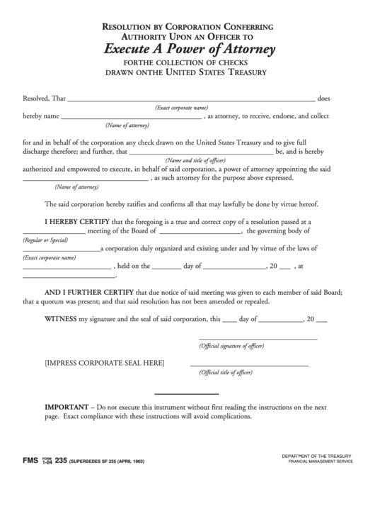 Fillable Form 1-04 - Execute A Power Of Attorney - Department Of The Treasury Printable pdf