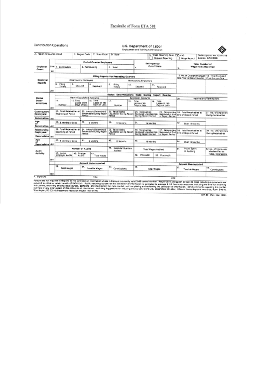 Form Eta-581 - Contribution Operations Printable pdf