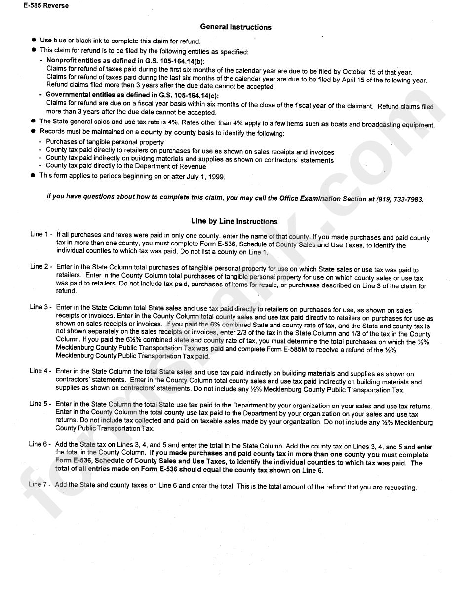 Instructions For Form E-585 - Georgia Department Of Revenue