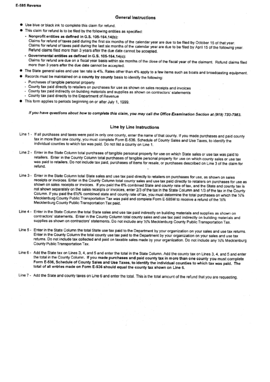 Instructions For Form E-585 - Georgia Department Of Revenue Printable pdf