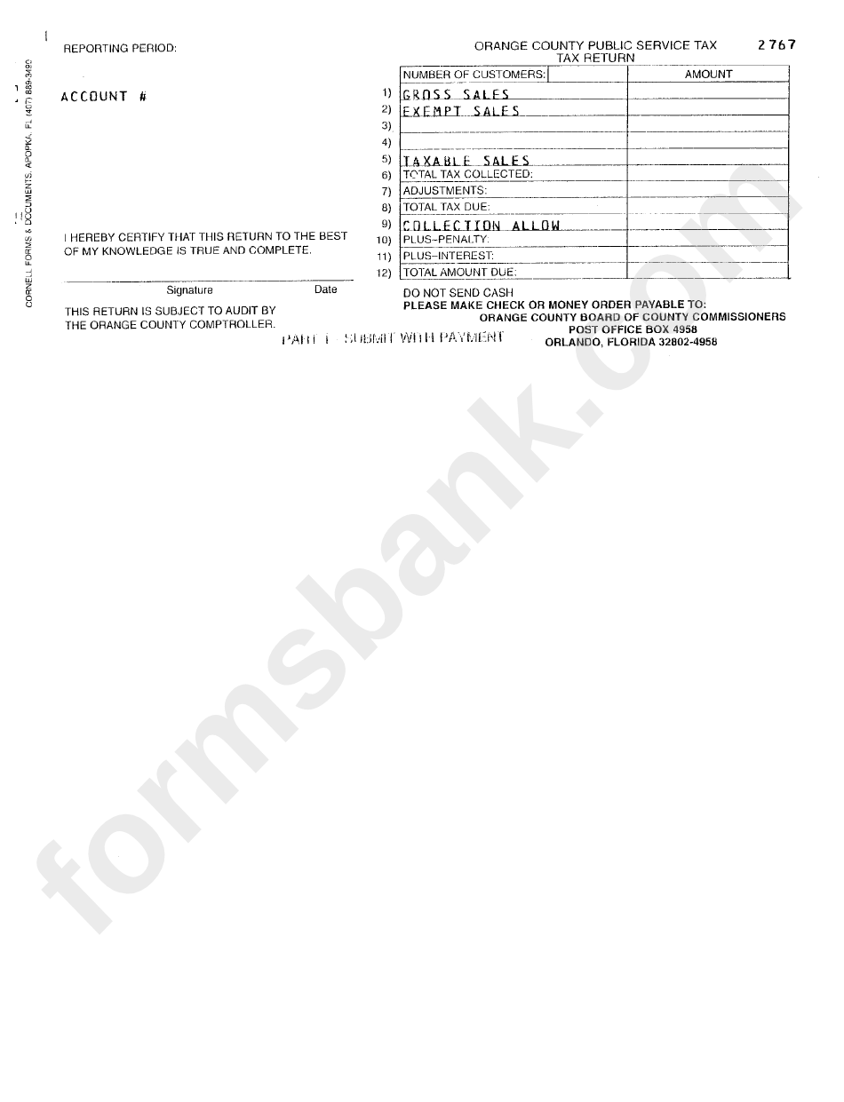 Form 2767 - Tax Return - Orange County Public Service Tax