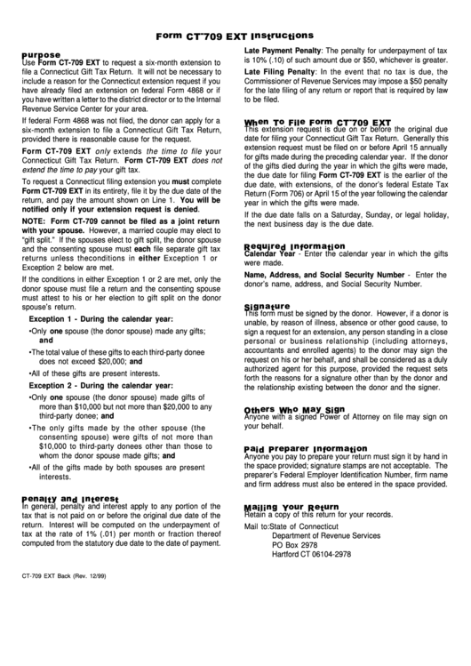 Form Ct-709 Ext Instructions - Connecticut Department Of Revenue Services Printable pdf