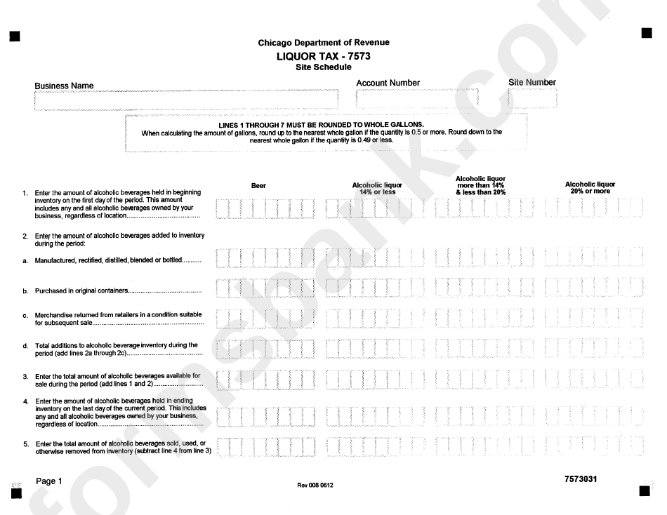 Form 7573 - Liquor Tax - Chicago Department Of Revenue