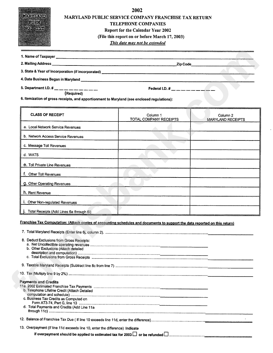 Form 11 - Telephone Companies Report - 2002