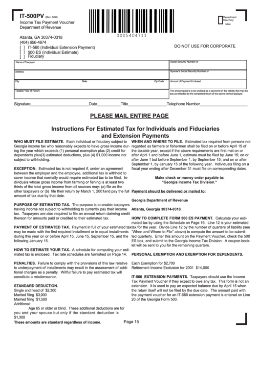 Form It-500pv - Income Tax Payment Voucher Printable pdf