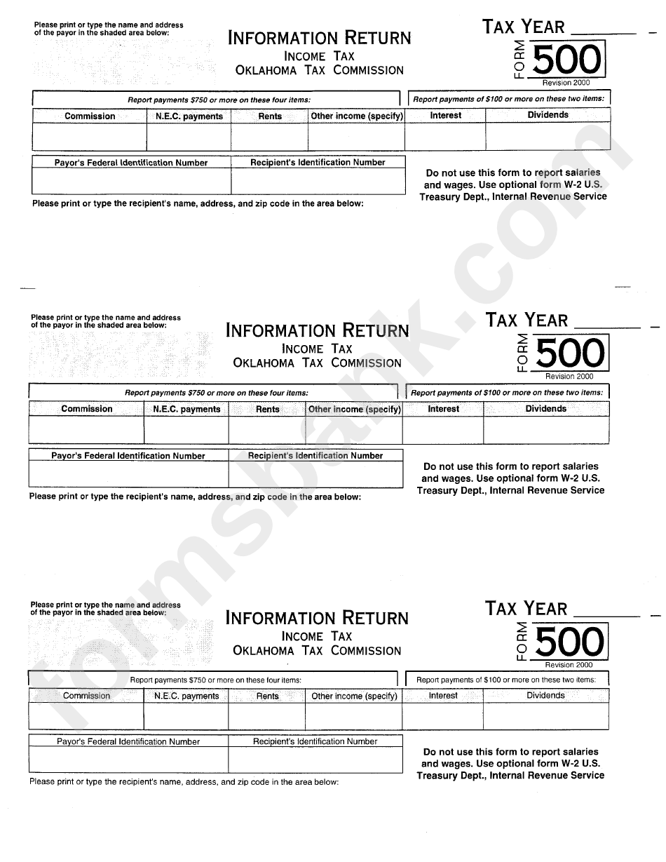 Form 500  Information Return  Income Tax Oklahoma Tax Commission