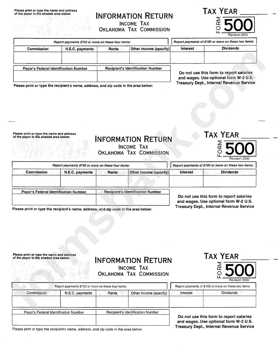 Form 500 Information Return Income Tax Oklahoma Tax Commission 