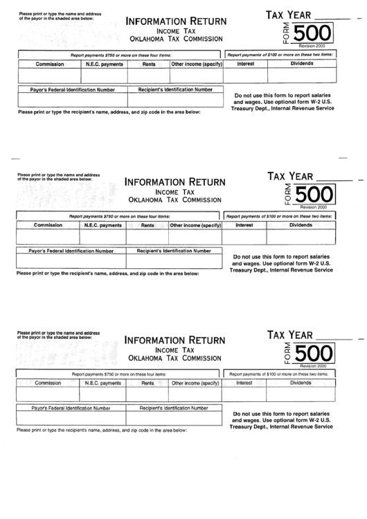 Form 500 - Information Return - Income Tax -Oklahoma Tax Commission Printable pdf