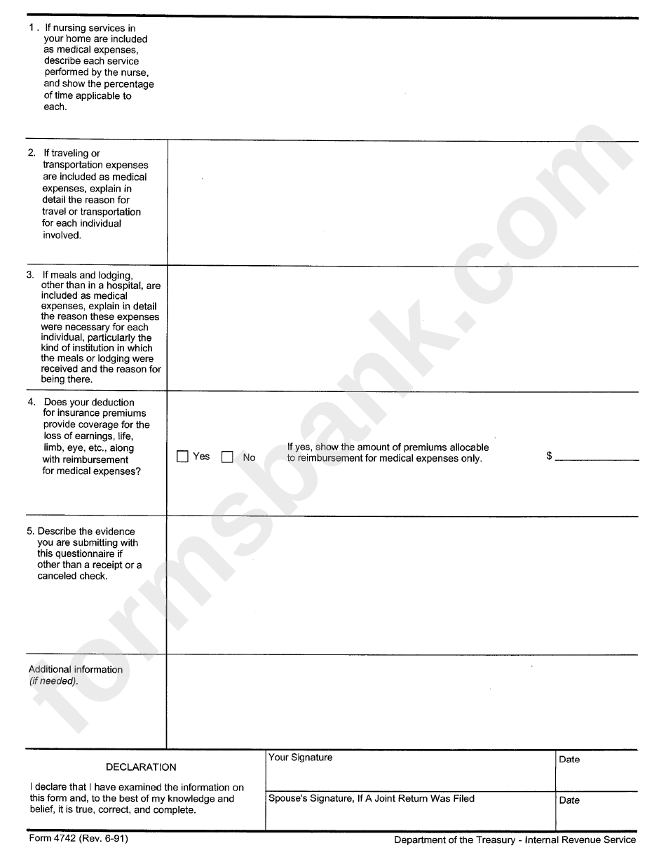 Form 4742 - Questionnaire - Medical And Dental Expenses