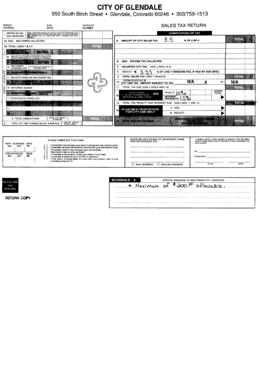 Sales Tax Return - City Of Glendale Printable pdf