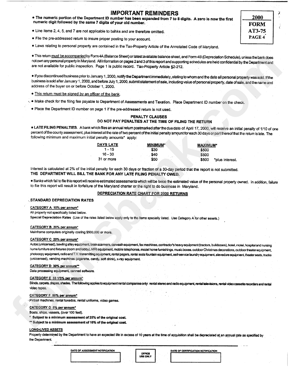 Instructions For Form At3-75 - Maryland Department Of Assessments And Taxation - 2000