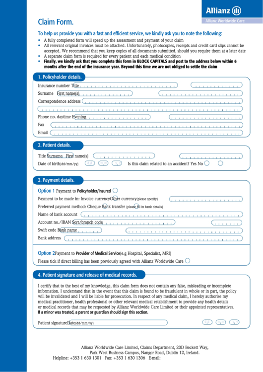 Form Cf 11/04 - Claim Form. Printable pdf