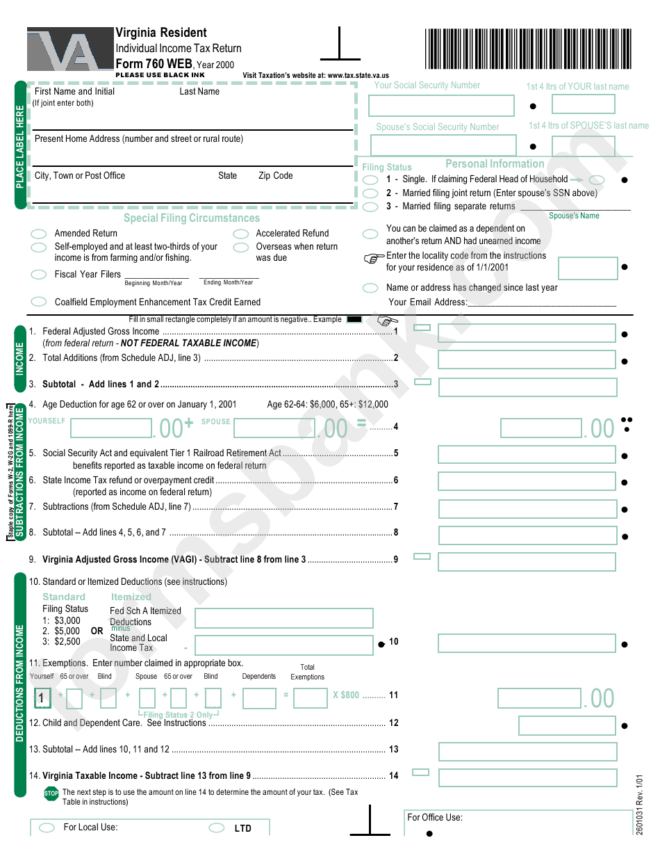 Form 760 Web - Individual Income Tax Return - 2000