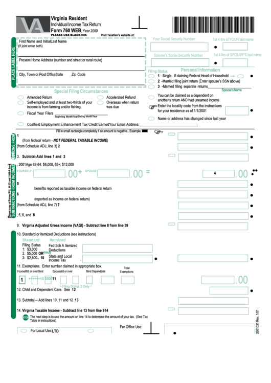 Form 760 Web - Individual Income Tax Return - 2000 Printable pdf